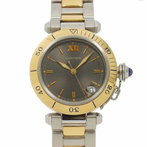 Cartier Pasha C W31016N1 Date Automatic YG Gray Dial Boys Watch 90281679 - Picture 1 of 7